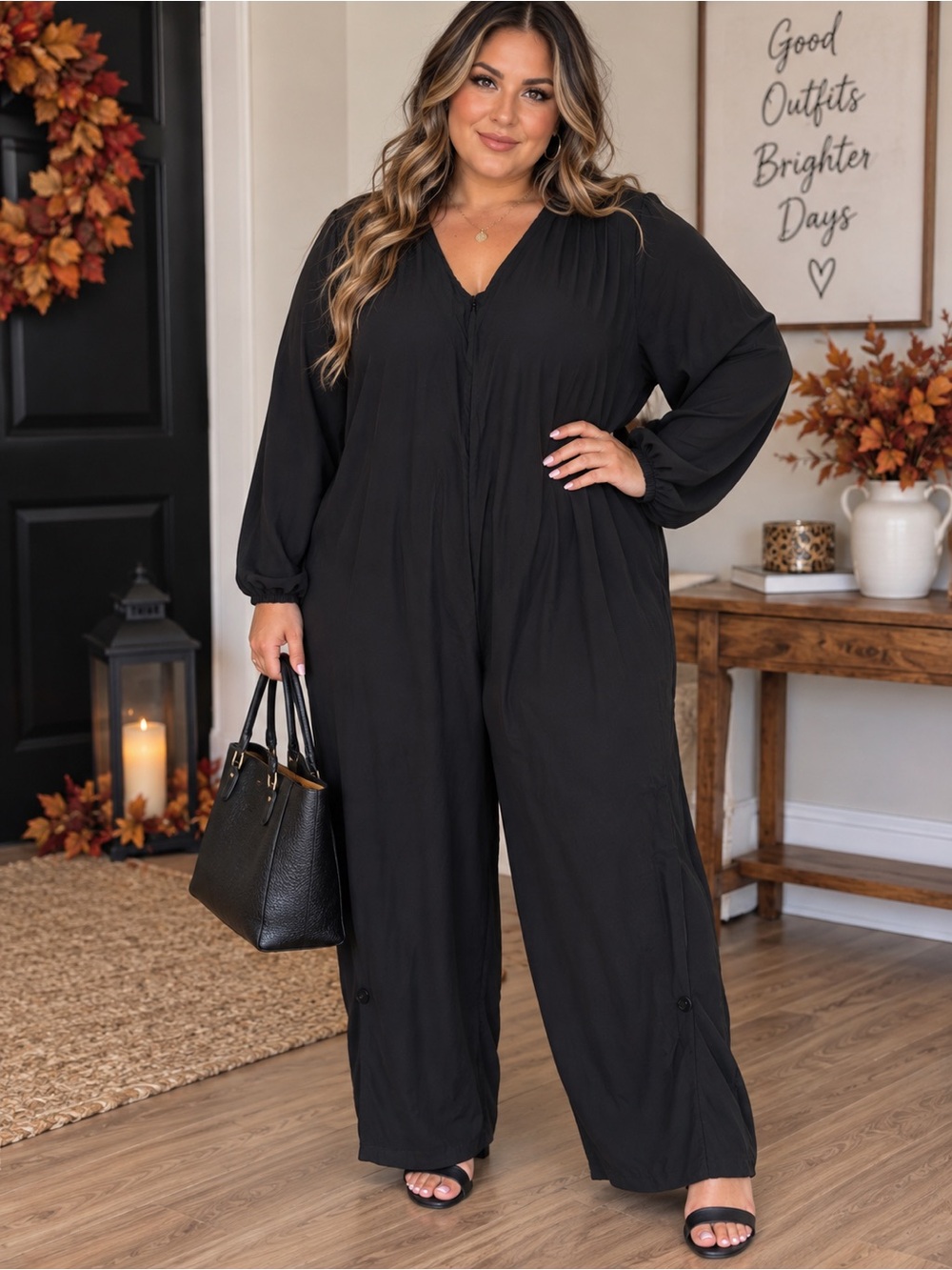 NWT Majestic Plus Black Wide Leg Jumpsuit Size 2X